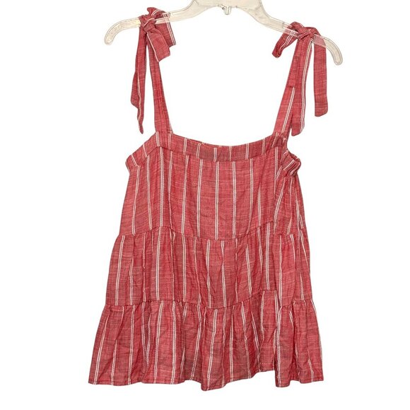 True Craft Junior’s Tiered Tie Shoulder Red Striped Top - Size Medium - NWT - Picture 1 of 7